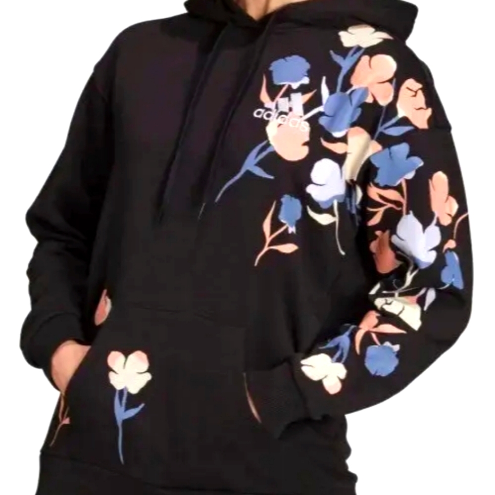Adidas Womens Black Flower Graphic Hoodie Size Medium